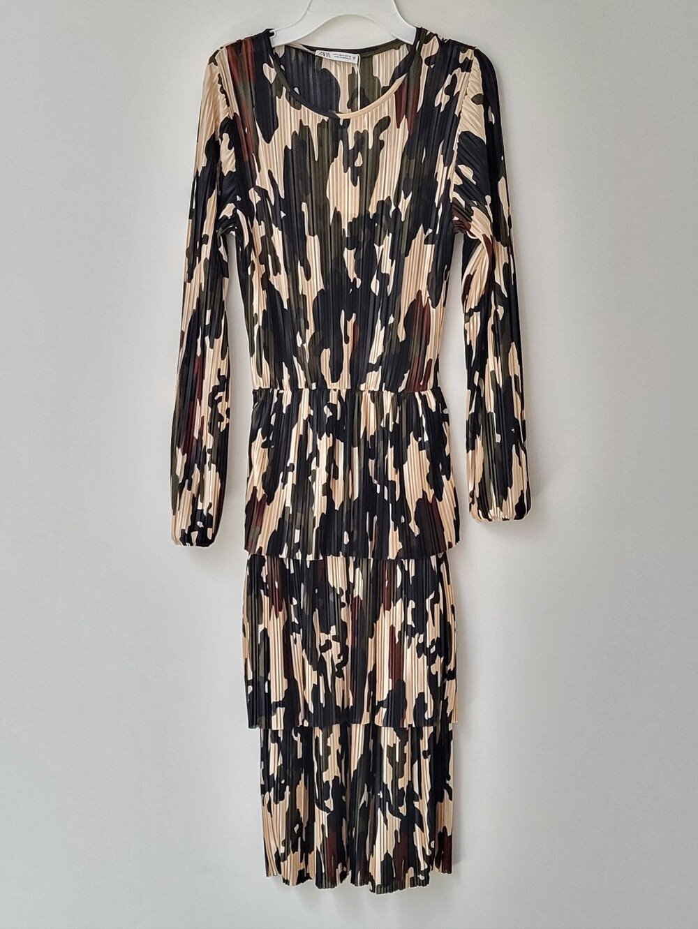 Zara Long Sleeve Camouflage Dress - Black, Brown, Cream